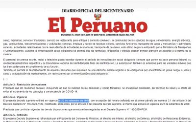 17 Septimber, 2020. PERU NEWS COVID19.  FOCUSED QUARANTINE OF MAINTAIN IN CUSCO, MOQUEGUA, PUNO AND TACNA (Also in 25 other provinces in 12 regions)
