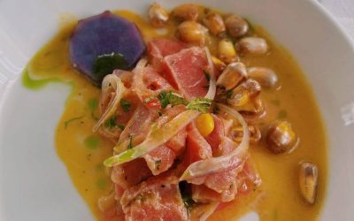 28, March 2022, Ecuador. Poke cubes are cut from fresh, whole Yellowfin tuna loins.